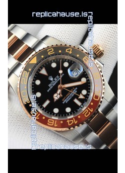 Rolex GMT Masters II 2 Tone Rose Gold Plating Japanese Replica Watch Black Dial