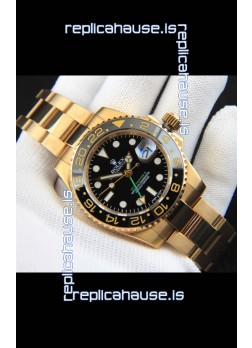 Rolex GMT Masters II Rose Gold Plating Japanese Replica Watch Black Dial