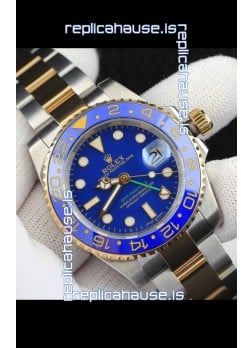 Rolex GMT Masters II 2 Tone Rose Gold Plating Japanese Replica Watch Blue Dial
