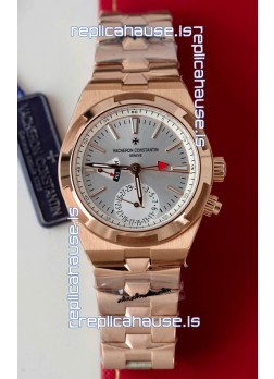 Vacheron Constantin Overseas Dual Time Rose Gold 1:1 Mirror Swiss Replica Watch in Steel Dial