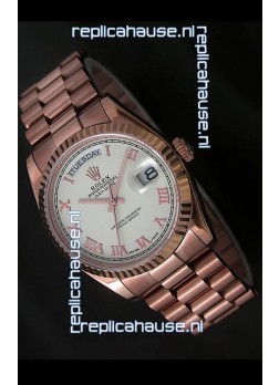Rolex Day Date Swiss Rose Gold Watch in White Dial