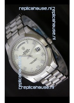 Rolex Day Date Swiss Replica Steel Watch in Arabic Markers