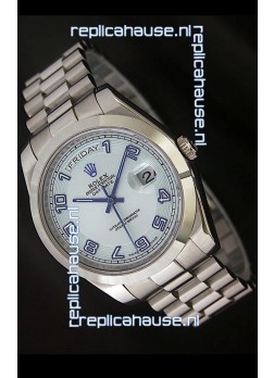 Rolex Day Date Swiss Replica Steel Watch in White Dial