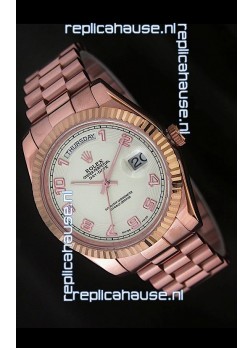 Rolex Day Date Swiss Replica Steel Watch in Arabic Markers