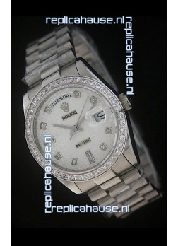 Rolex Day Date Just swiss Replica Silver White Watch