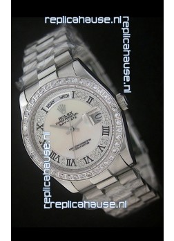 Rolex Day Date Just swiss Replica Watch in Mop Scream White Dial