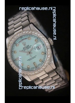 Rolex Day Date Just swiss Replica Watch in Light Blue Dial