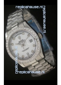Rolex Day Date Just swiss Replica Watch in Pearl White Dial