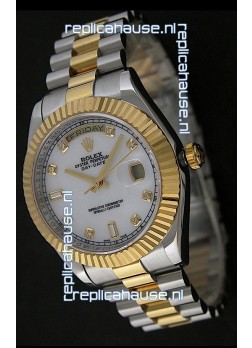 Rolex Day Date Just swiss Replica Two Tone Gold Watch in Mop White Dial