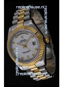 Rolex Day Date Just swiss Replica Two Tone Gold Watch in White Dial