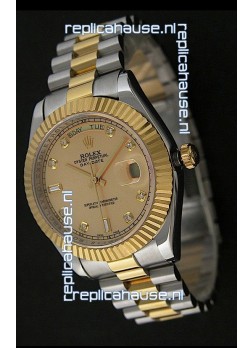 Rolex Day Date Just swiss Replica Two Tone Gold Watch in Golden Dial