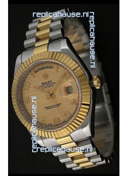 Rolex Day Date Just swiss Replica Two Tone Gold Watch in Golden Stripe Pattern Dial 