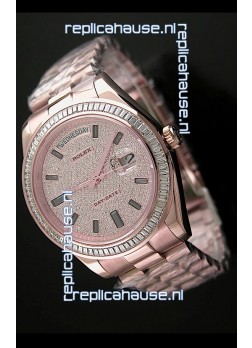 Rolex Day Date Swiss Automatic Rose Gold Watch in Diamond Bezel
