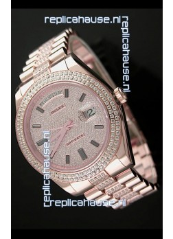Rolex Day Date Swiss Automatic Rose Gold Watch in Ruby Stick Markers