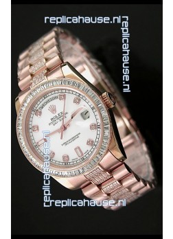 Rolex Oyster Perpetual Day Date Swiss Rose Gold Automatic Watch in Diamond Markers