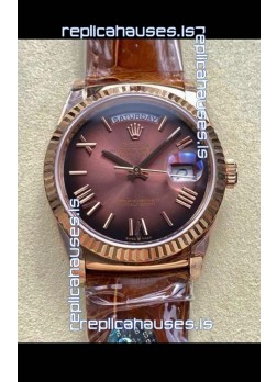 Rolex Day Date 128235 Rose Gold Brown Ombre Roman Dial Super Clone Watch 
