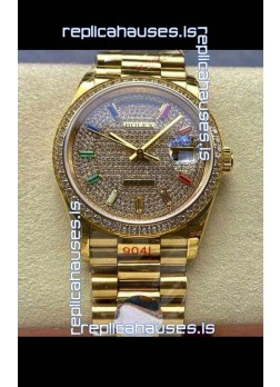 Rolex Day Date 128348RBR Yellow Gold Diamonds Dial Super Clone Watch 