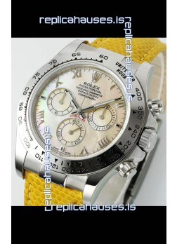 Rolex Daytona 116519 Stainless Steel Yellow Pearl Leather Strap Super Clone Watch