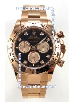 Rolex Daytona 126505 Rose Black Diamonds Dial FREE SPRUNG MVMT Super Clone Watch 