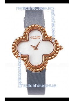 Van Cleef & Arpels Alhambra Rose Gold Grey Strap Watch 