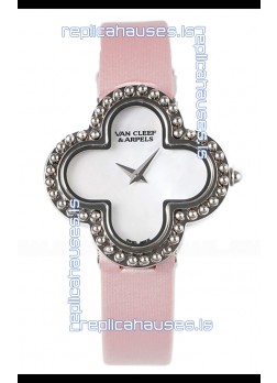 Van Cleef & Arpels Alhambra Stainless Steel Pink Strap Watch 